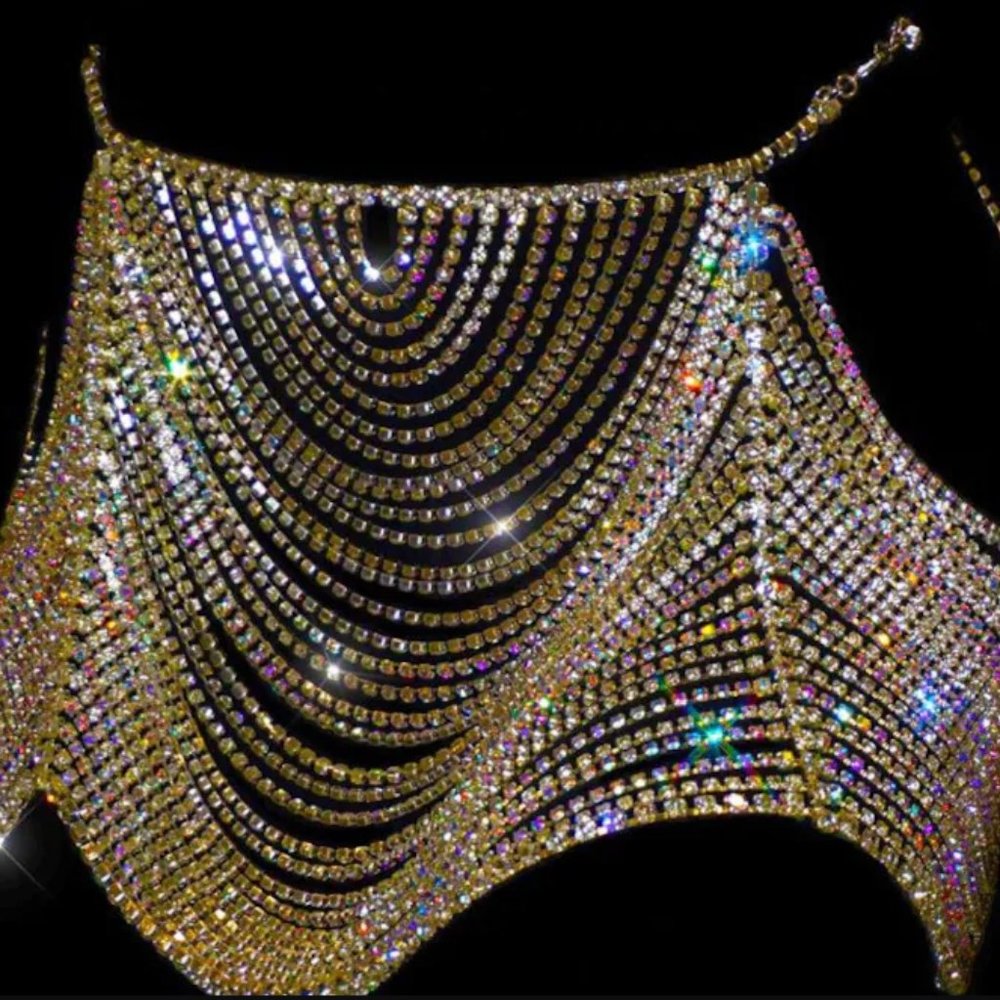 Rhinestone Lingerie Shoulder Chain Dress Bra for Women Set Bikini Jewelry Thong - Picture 8 of 10